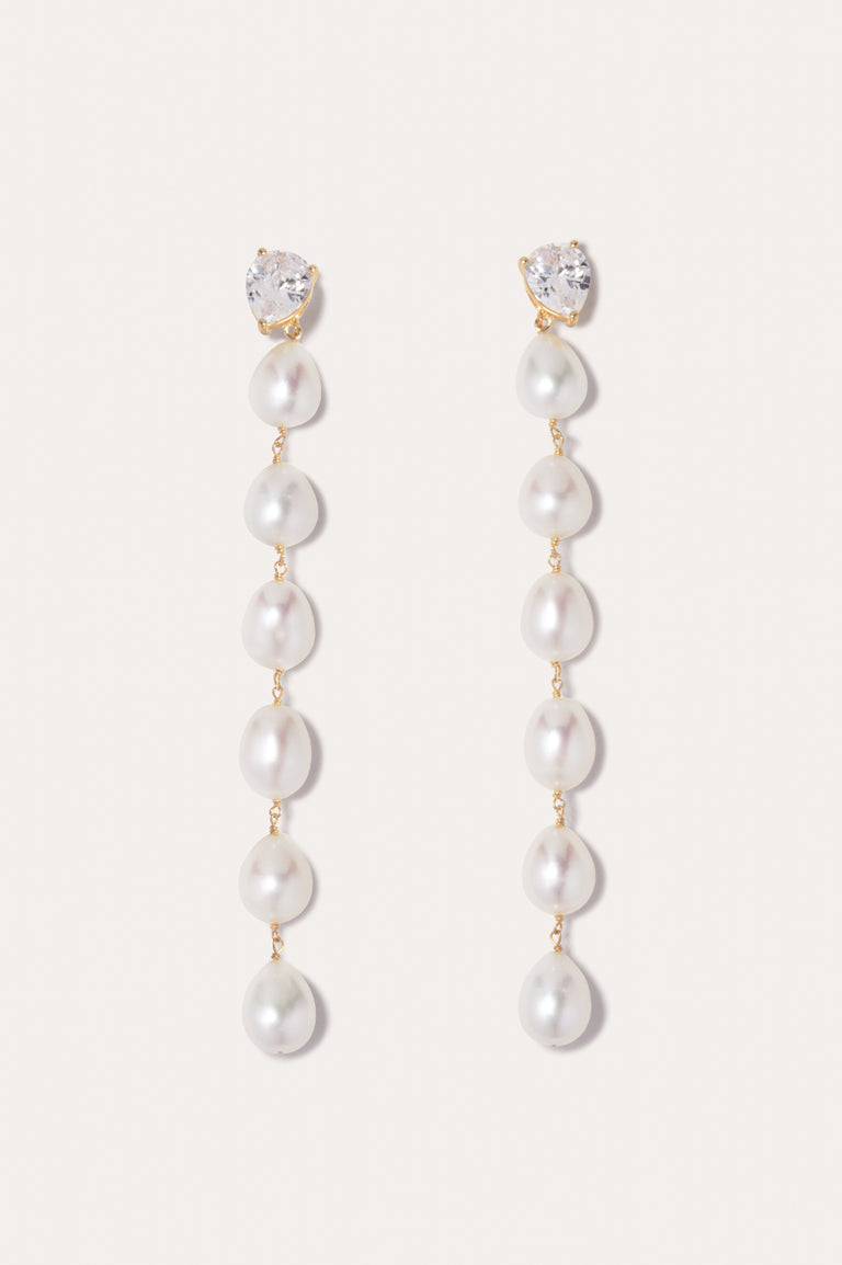P233 - Pearl and Zirconia Recycled Gold Vermeil Earrings