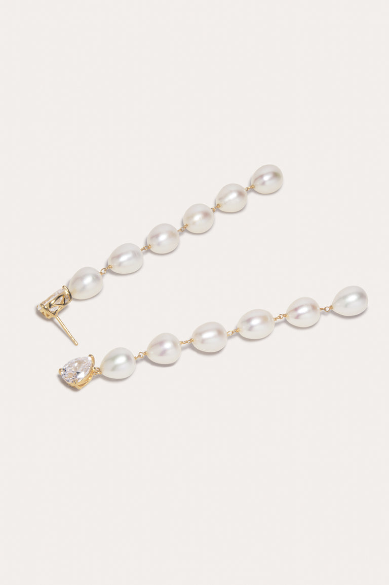 Drip Drop - Pearl and Zirconia Recycled Gold Vermeil Earrings