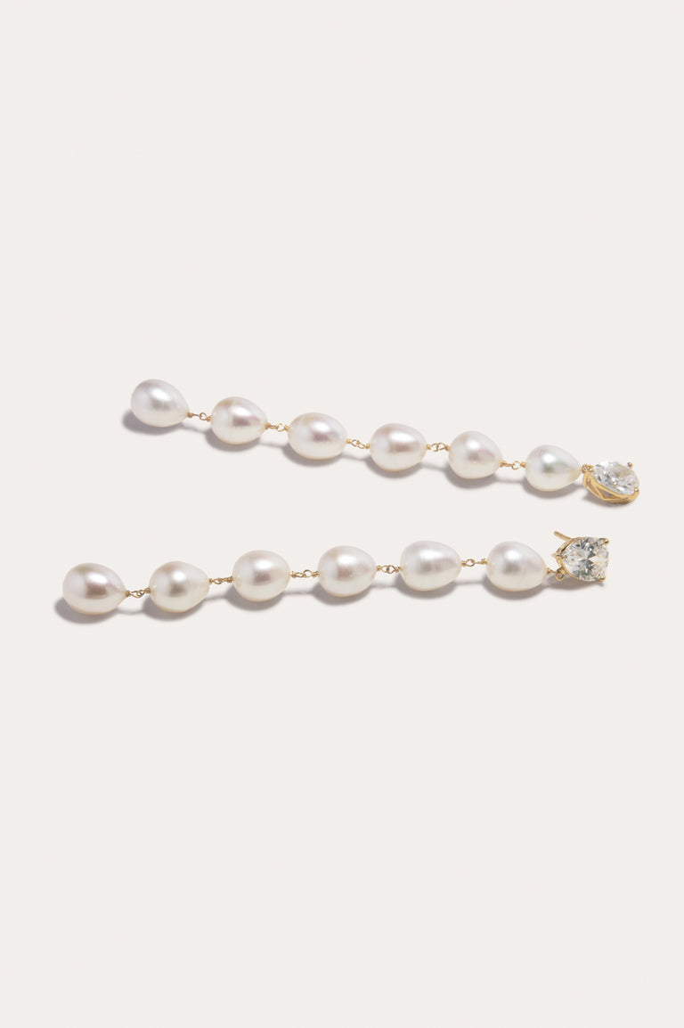 Drip Drop - Pearl and Zirconia Recycled Gold Vermeil Earrings