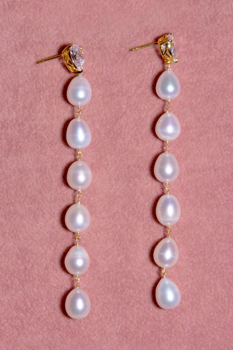 Drip Drop - Pearl and Zirconia Recycled Gold Vermeil Earrings