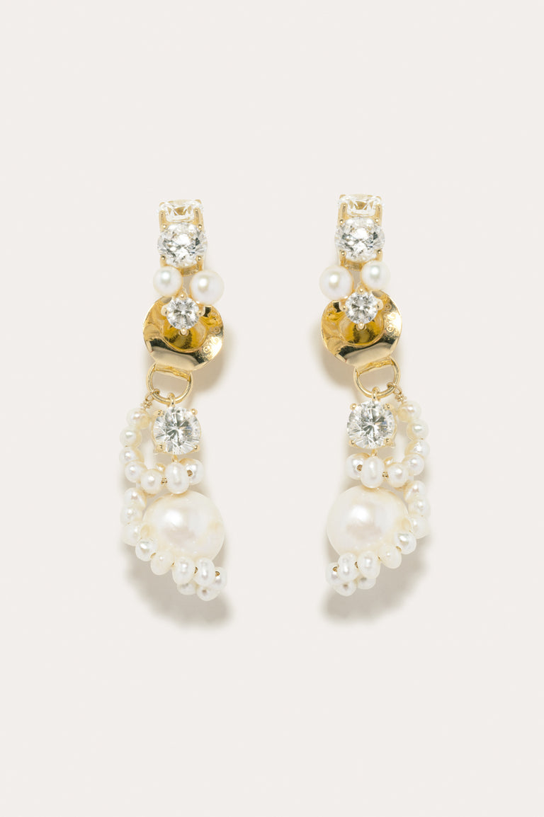 Outcrop - Pearl and Zirconia Recycled Gold Vermeil Earrings