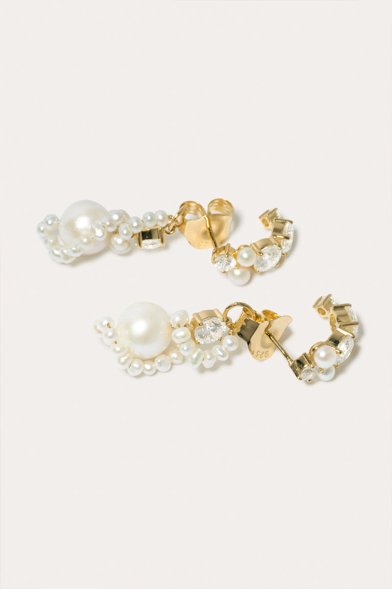 Outcrop - Pearl and Zirconia Recycled Gold Vermeil Earrings