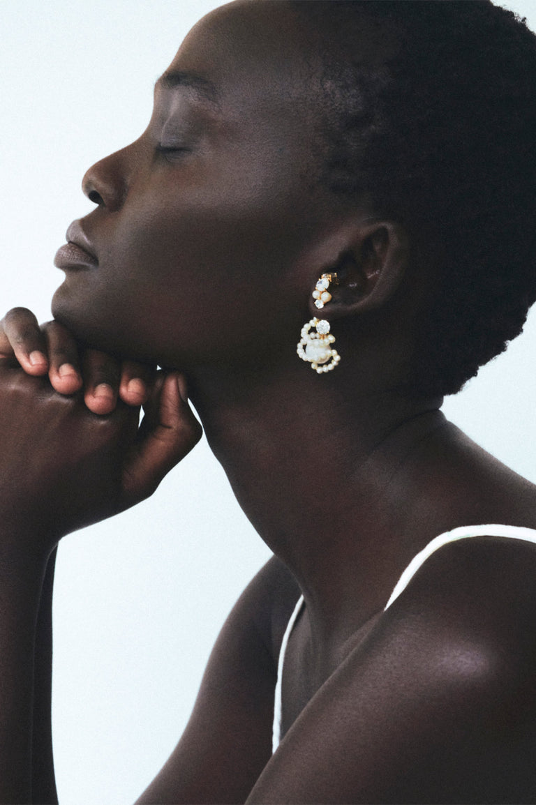 Outcrop - Pearl and Zirconia Recycled Gold Vermeil Earrings