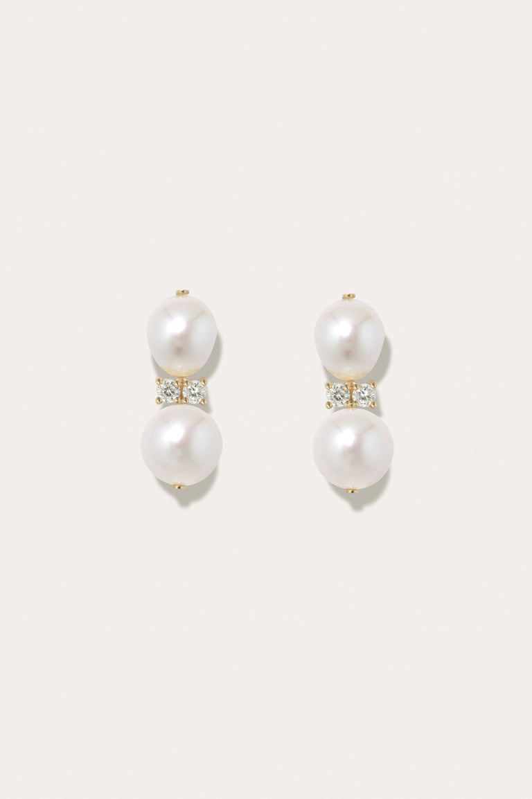 Time Waits for No One - Pearl and Zirconia Recycled Gold Vermeil Earrings