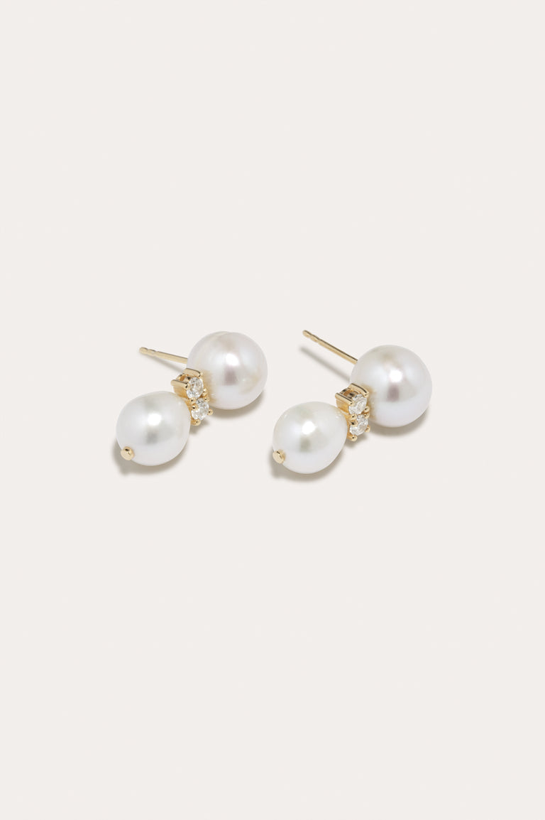 Time Waits for No One - Pearl and Zirconia Recycled Gold Vermeil Earrings