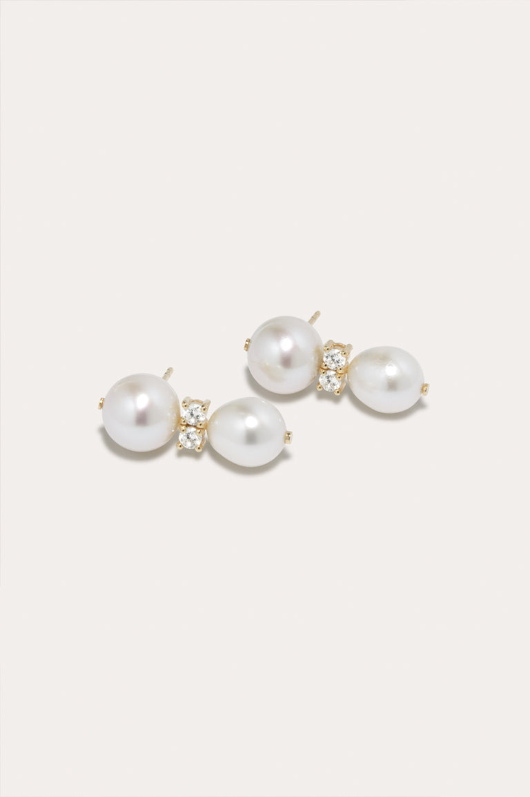 Time Waits for No One - Pearl and Zirconia Recycled Gold Vermeil Earrings