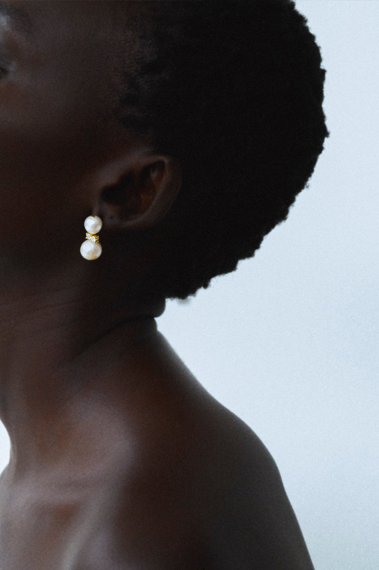 Time Waits for No One - Pearl and Zirconia Recycled Gold Vermeil Earrings