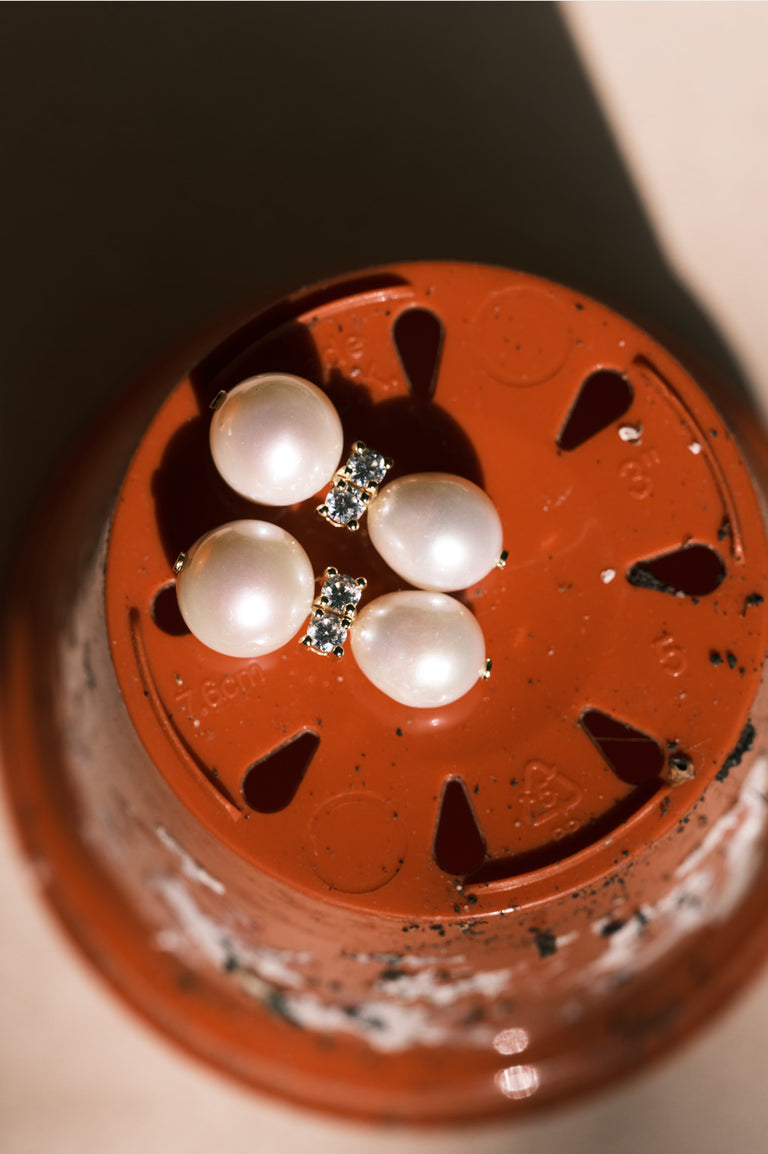 Time Waits for No One - Pearl and Zirconia Recycled Gold Vermeil Earrings