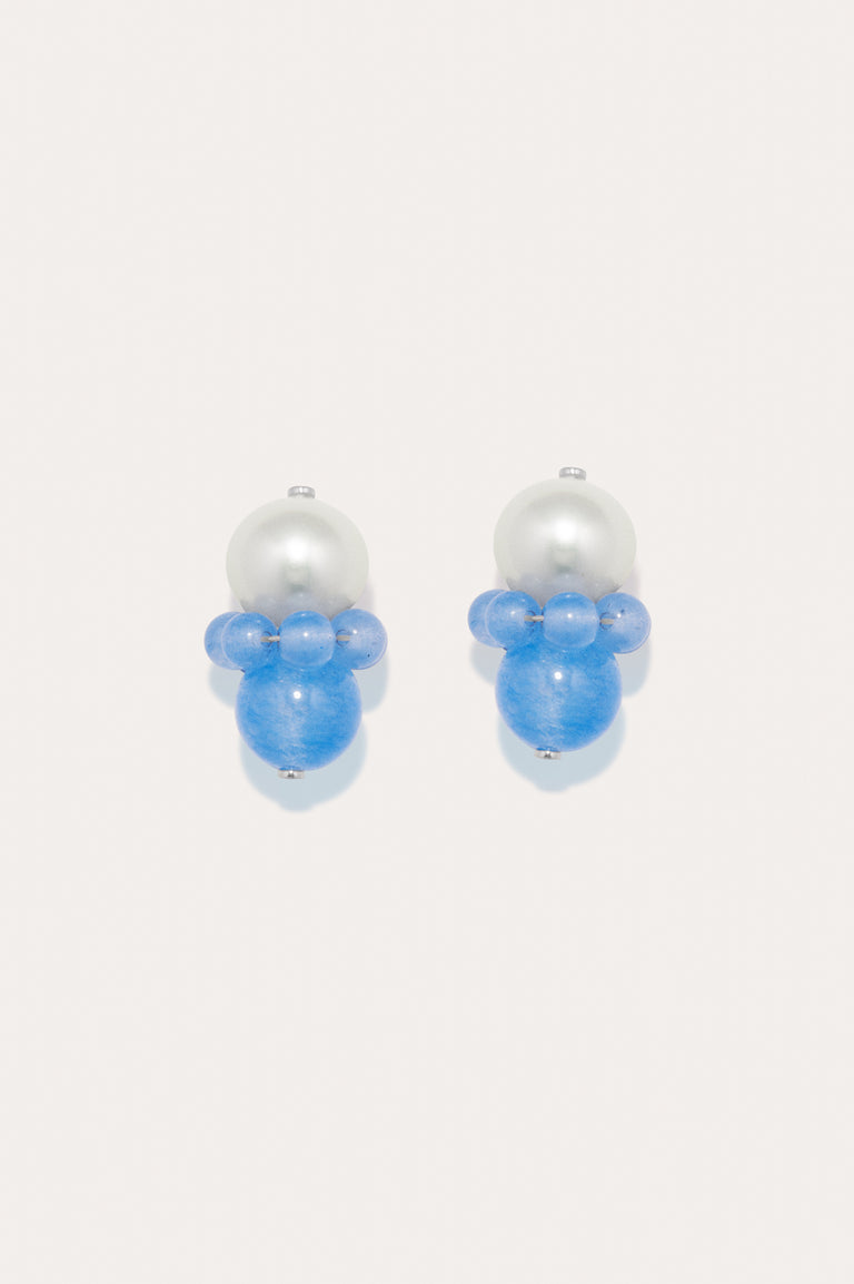 Floe II - Pearl and Blue Lace Agate Bead Recycled Silver Earrings