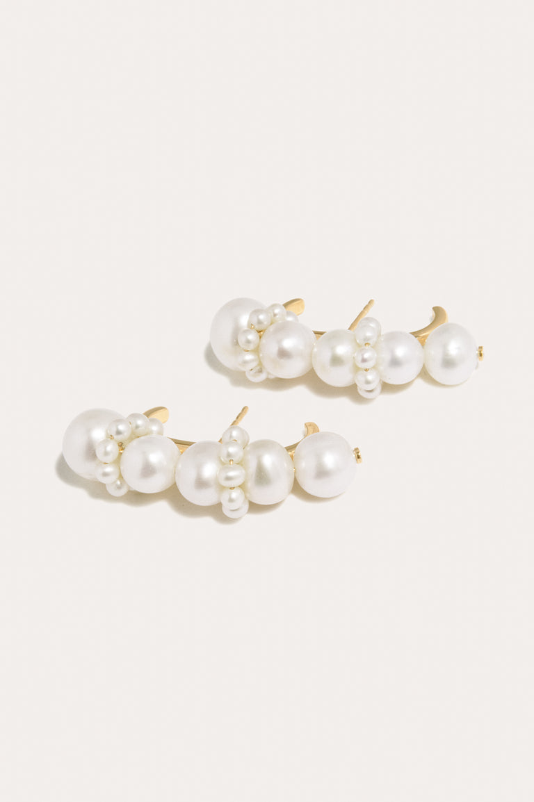 Pearl and Recycled Gold Vermeil Ear Climbers