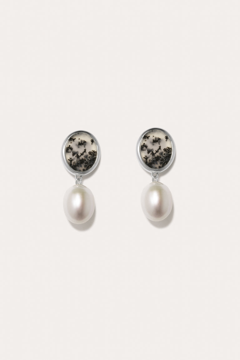 Lost In Translation - Pearl and Dendritic Agate Recycled Silver Earrings