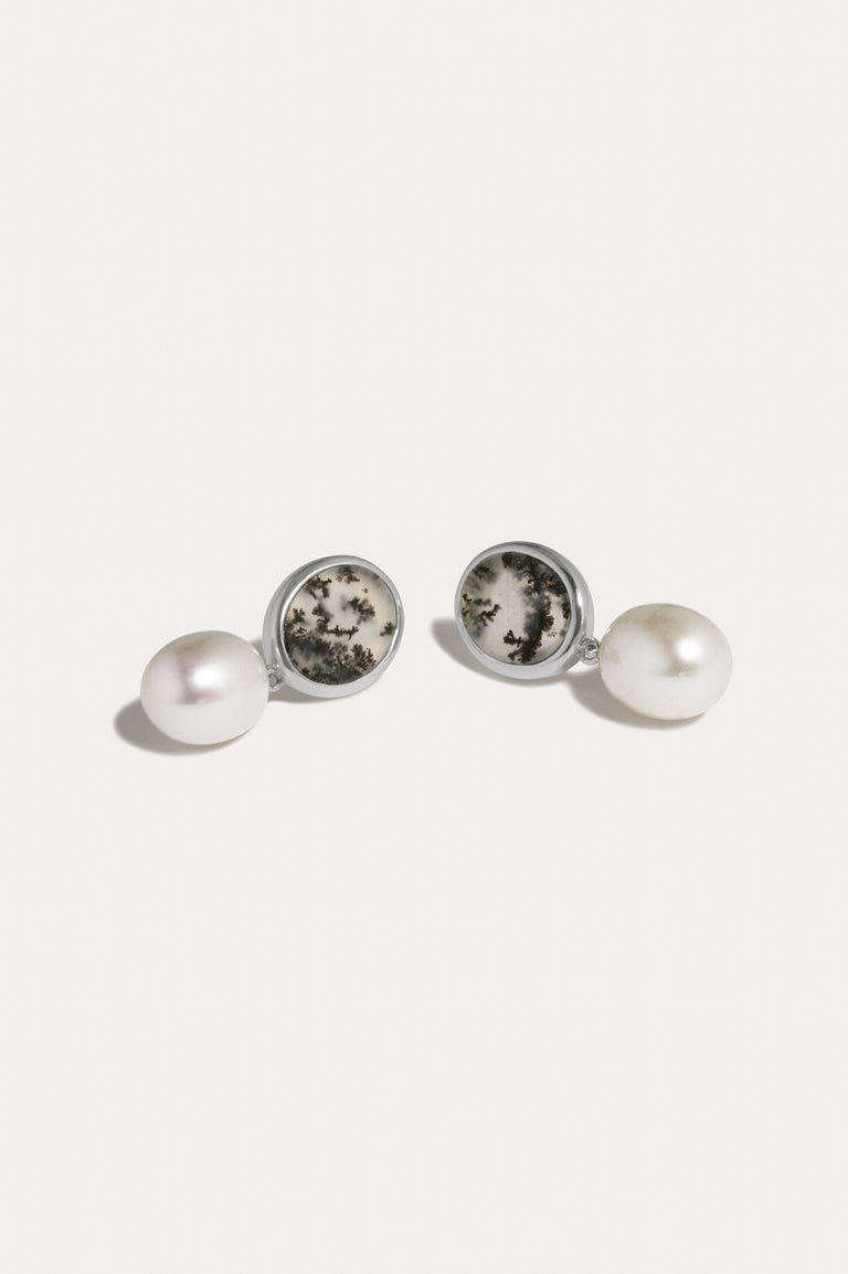 Lost In Translation - Pearl and Dendritic Agate Recycled Silver Earrings