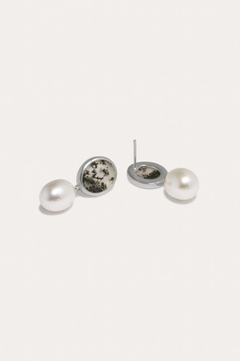 Lost In Translation - Pearl and Dendritic Agate Recycled Silver Earrings