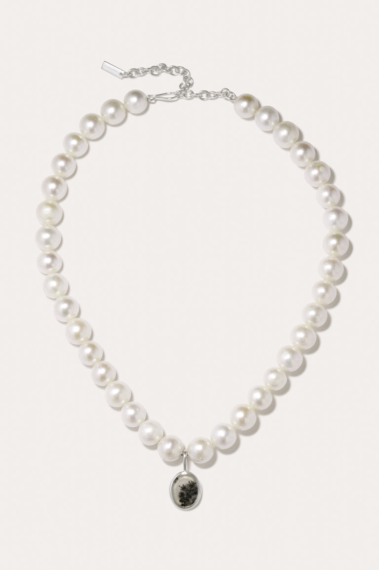 Lost In Translation - Pearl and Dendritic Agate Recycled Silver Necklace