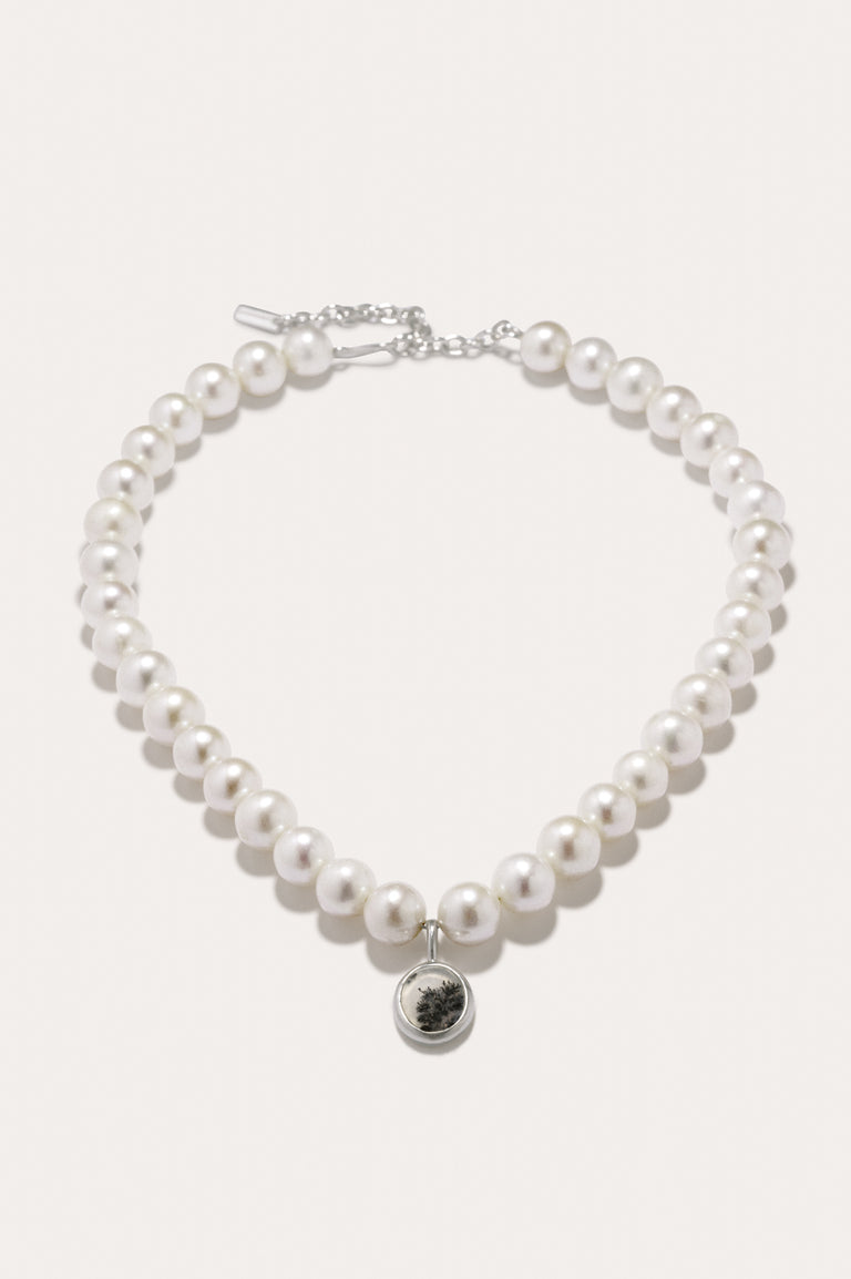 Lost In Translation - Pearl and Dendritic Agate Recycled Silver Necklace
