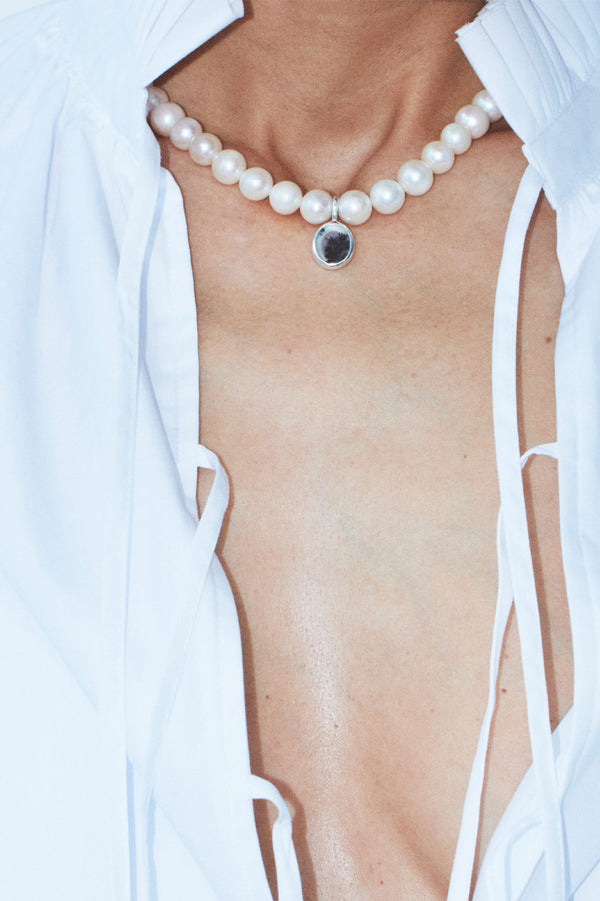 Heath - Pearl and Dendritic Agate Recycled Silver Necklace