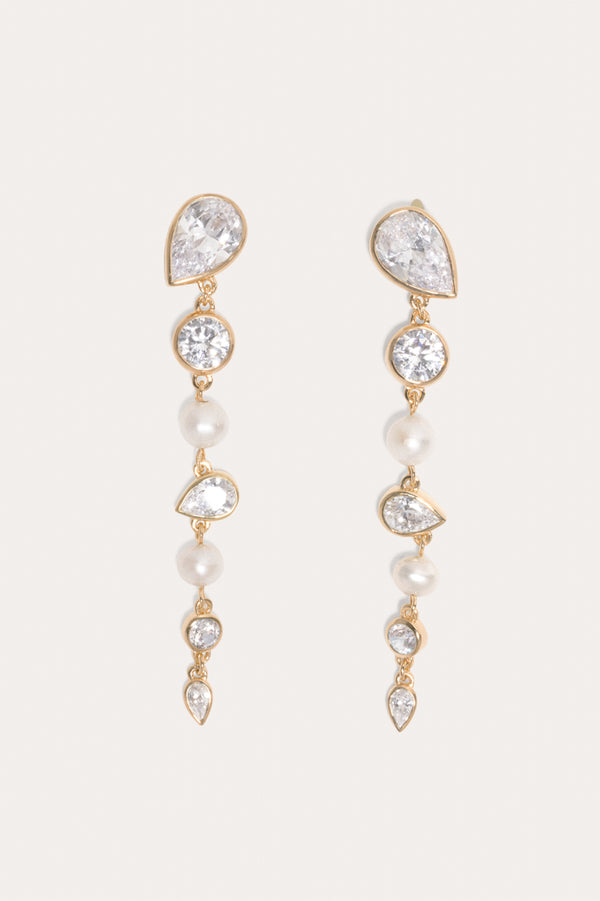 The Light of the Past - Pearl and Zirconia Gold Vermeil Earrings