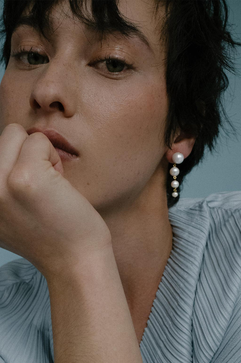 The Light of the Past II - Pearl and Zirconia Recycled Gold Vermeil Earrings