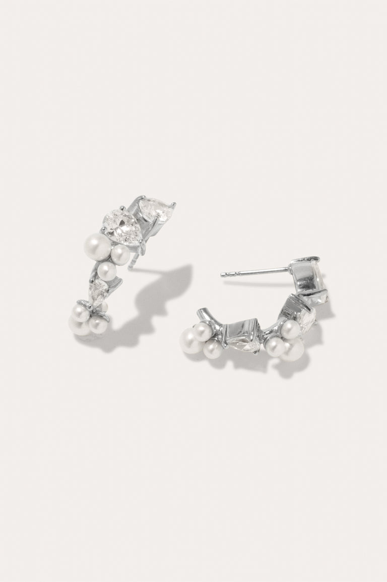 Chasing Shadows - Pearl and Zirconia Platinum Plated Small Earrings