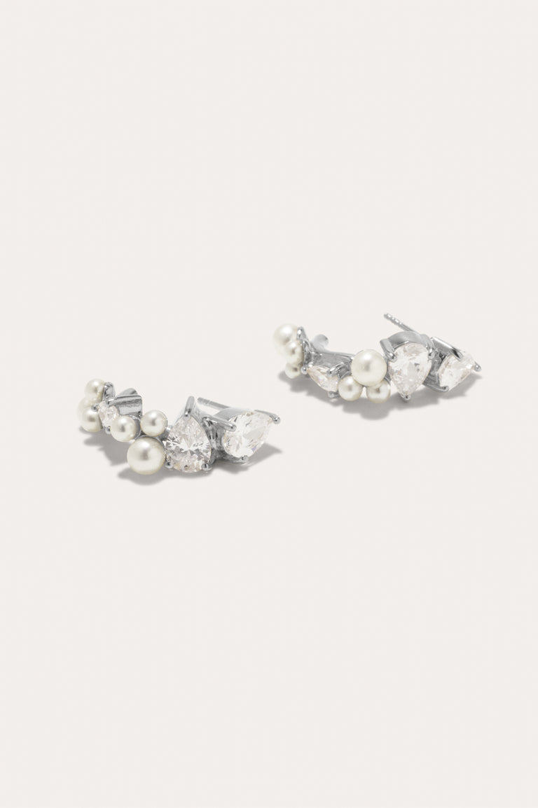 Chasing Shadows - Pearl and Zirconia Platinum Plated Small Earrings