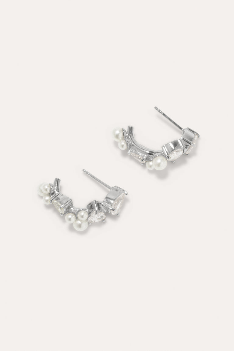 Chasing Shadows - Pearl and Zirconia Recycled Silver Earrings