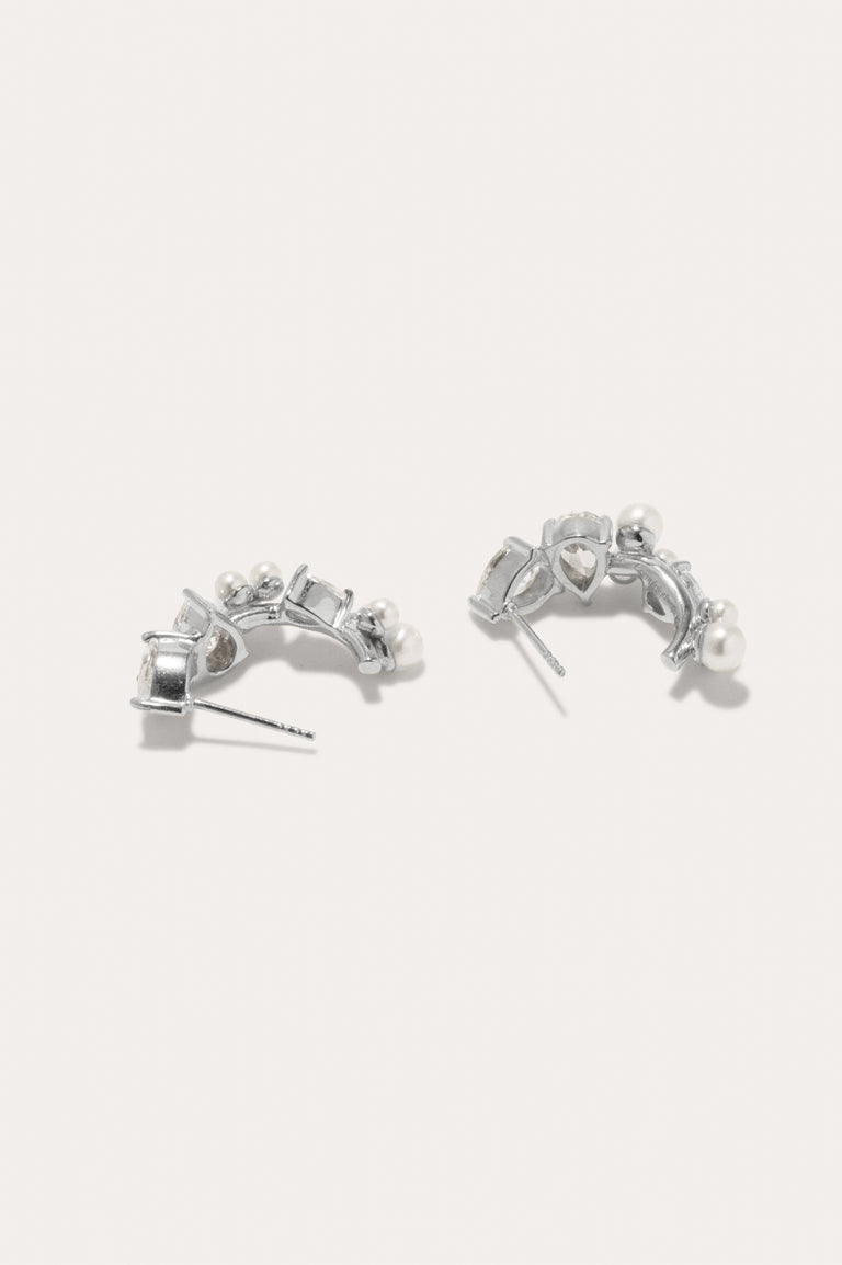 Chasing Shadows - Pearl and Zirconia Recycled Silver Earrings