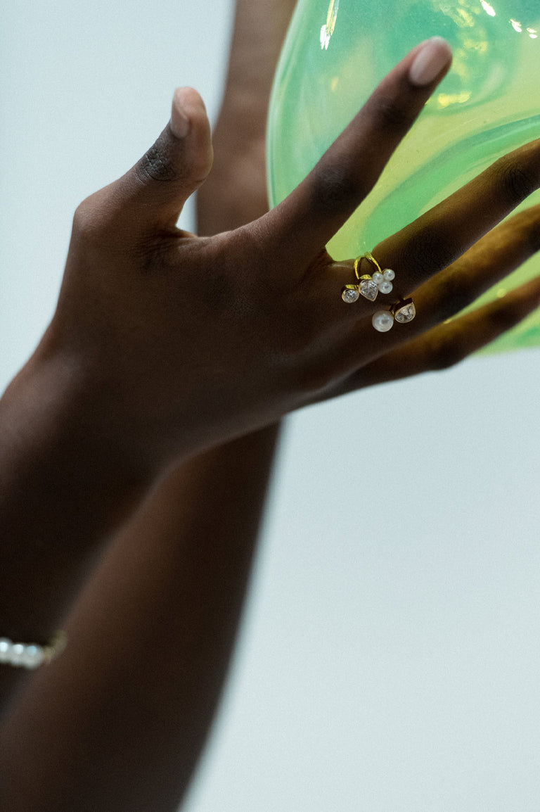 Chasing Shadows - Pearl and Zirconia Recycled Gold Vermeil Ring