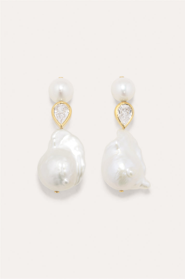 Pulp - Pearl and Zirconia Recycled Gold Vermeil Earrings