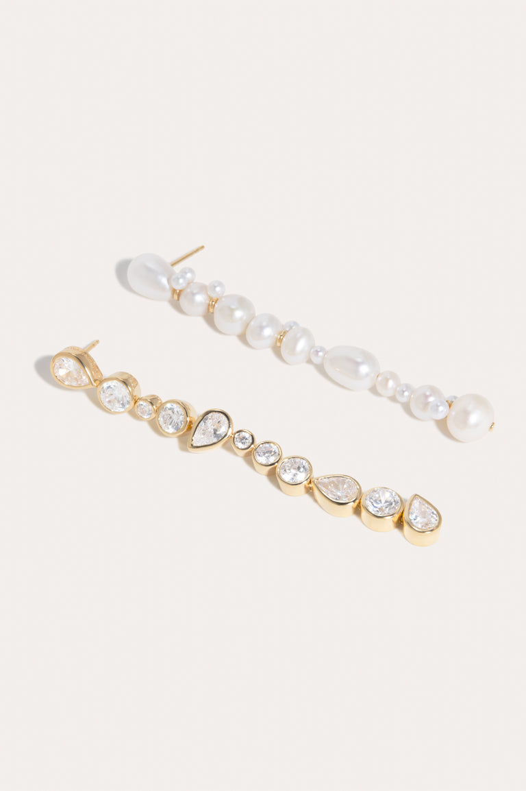 Glitch - Pearl and Zirconia Recycled Gold Vermeil Earrings