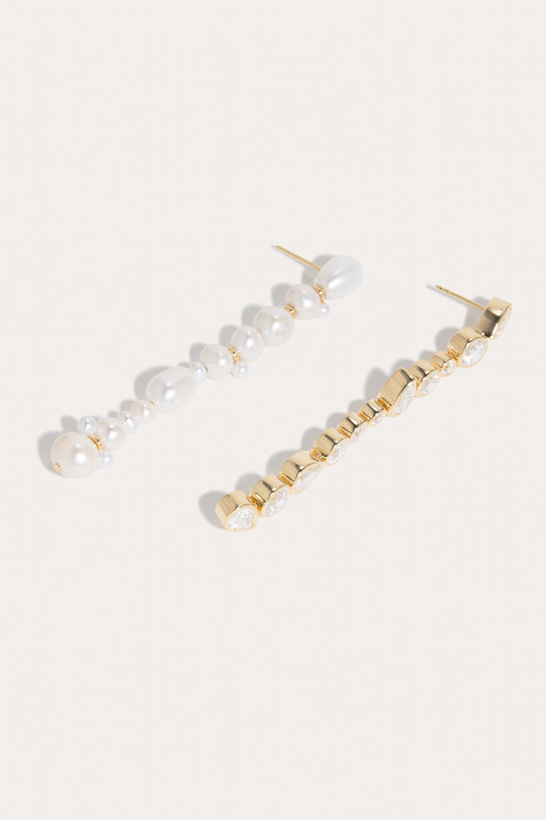 Glitch - Pearl and Zirconia Recycled Gold Vermeil Earrings