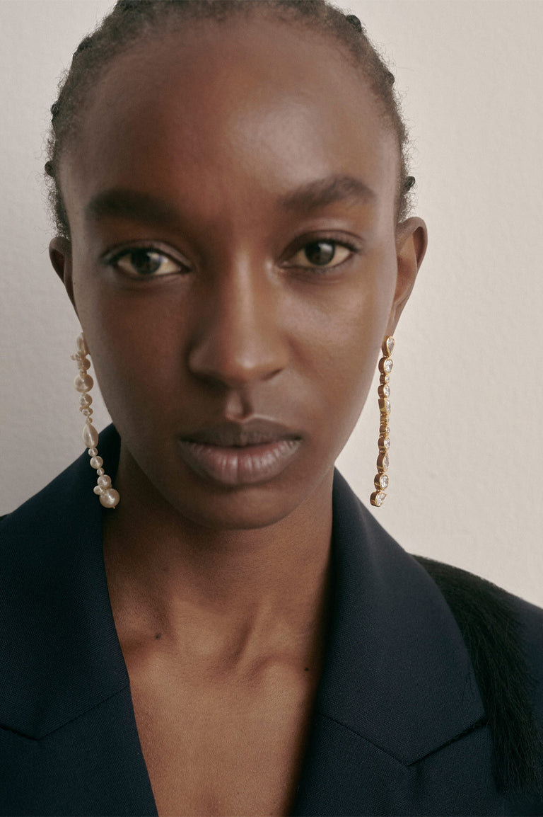 Glitch - Pearl and Zirconia Recycled Gold Vermeil Earrings