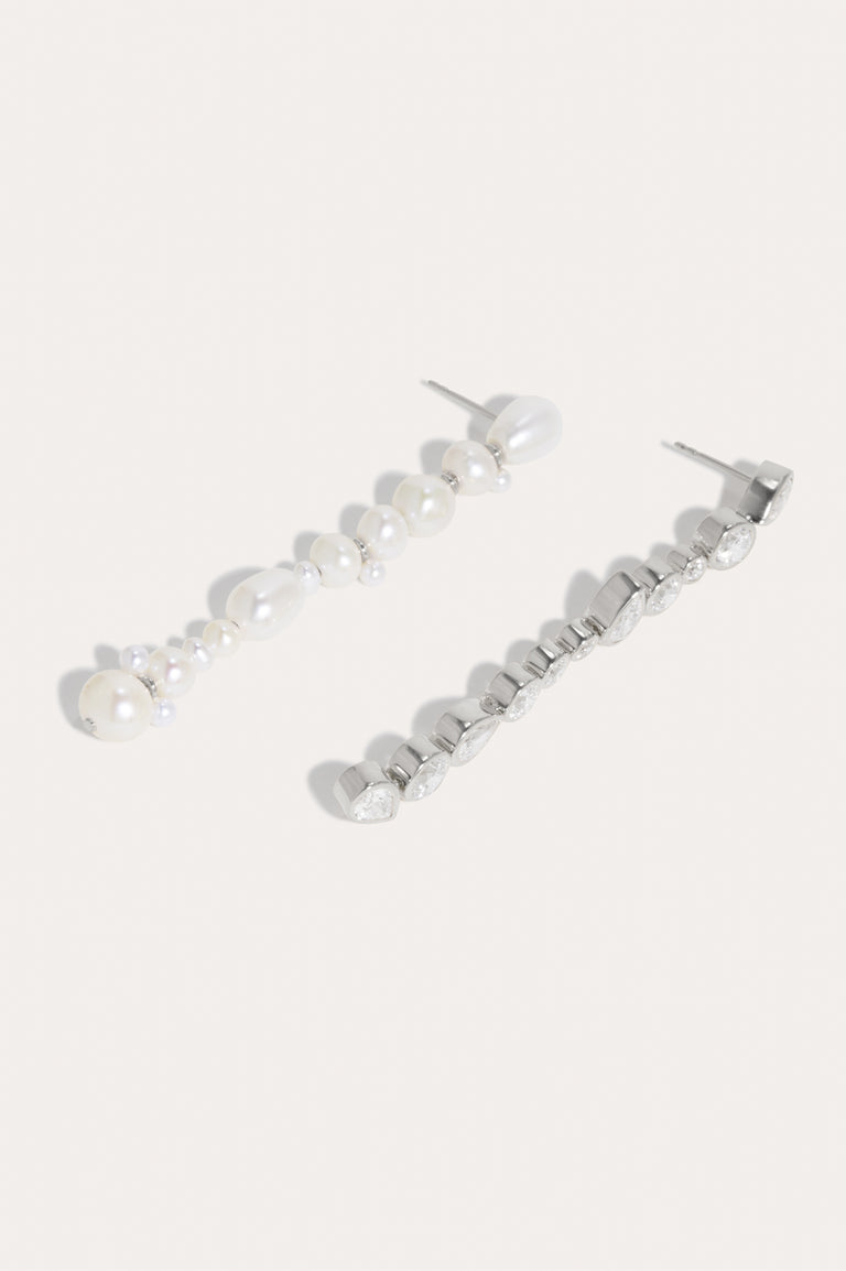 Glitch - Pearl and Zirconia Recycled Silver Earrings