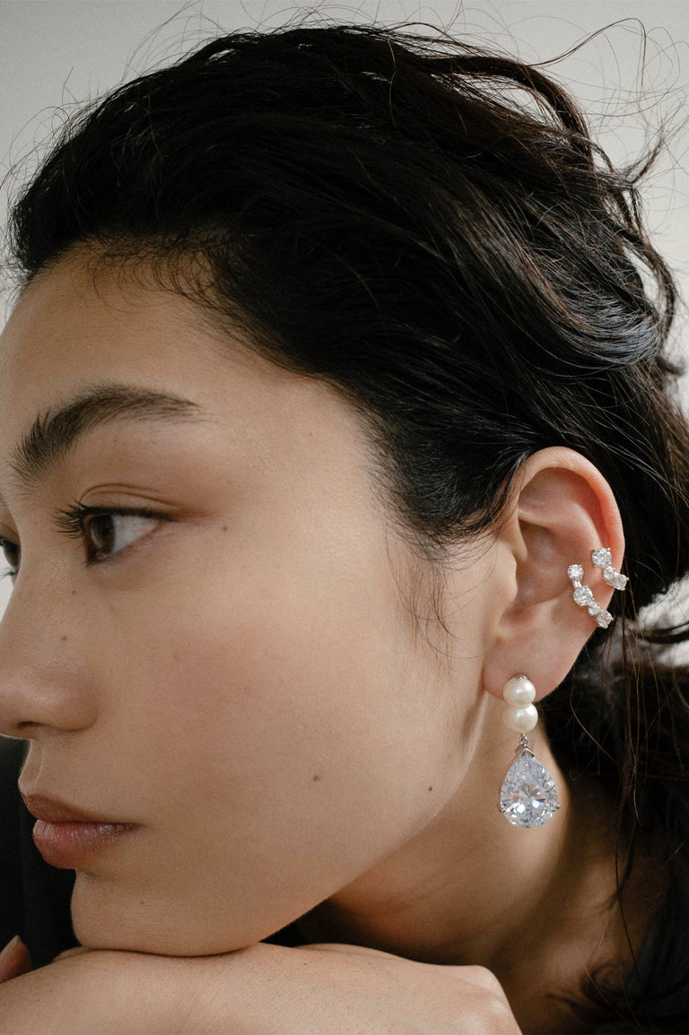 P81 - Pearl and Zirconia Sterling Silver Earrings