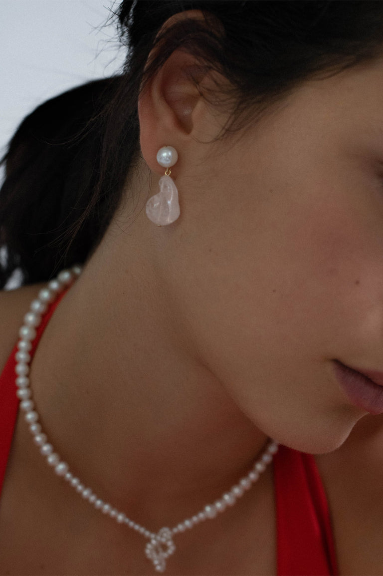 Nebula - Pearl and Pink Bio Resin Gold Vermeil Earrings
