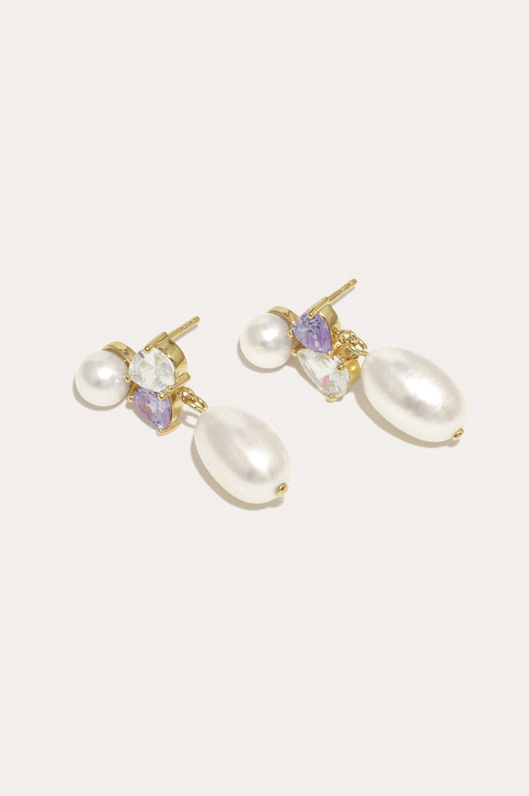 Infinity's Reversal - Pearl and Lilac Zirconia Recycled Gold Vermeil Earrings