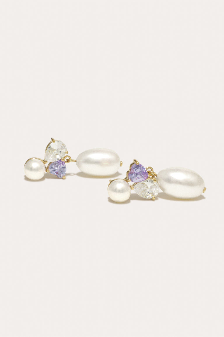 Infinity's Reversal - Pearl and Lilac Zirconia Recycled Gold Vermeil Earrings