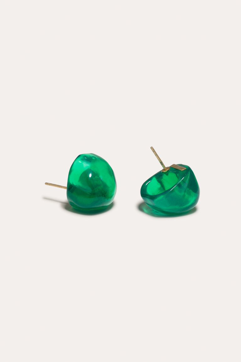 "Notsobig" Randomised Organic Shape - Green Bio Resin and Gold Vermeil Earrings