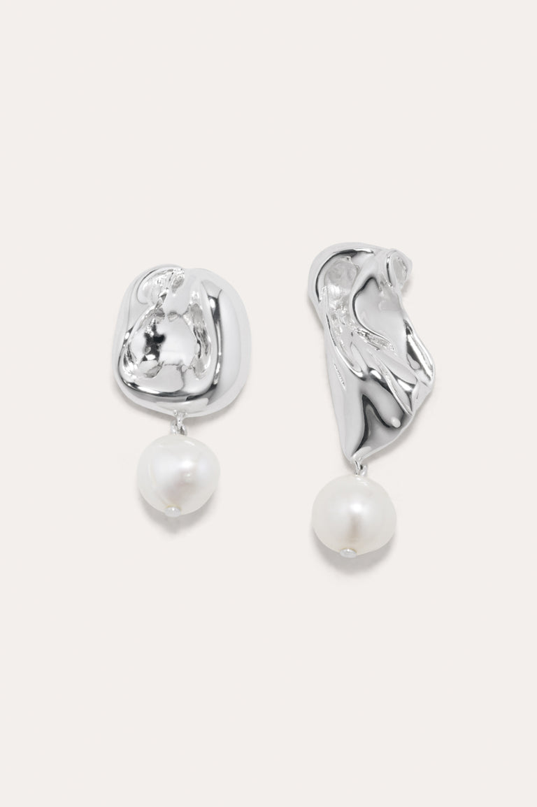 MERIT x Completedworks Organic Silver Pearl Drop Earrings