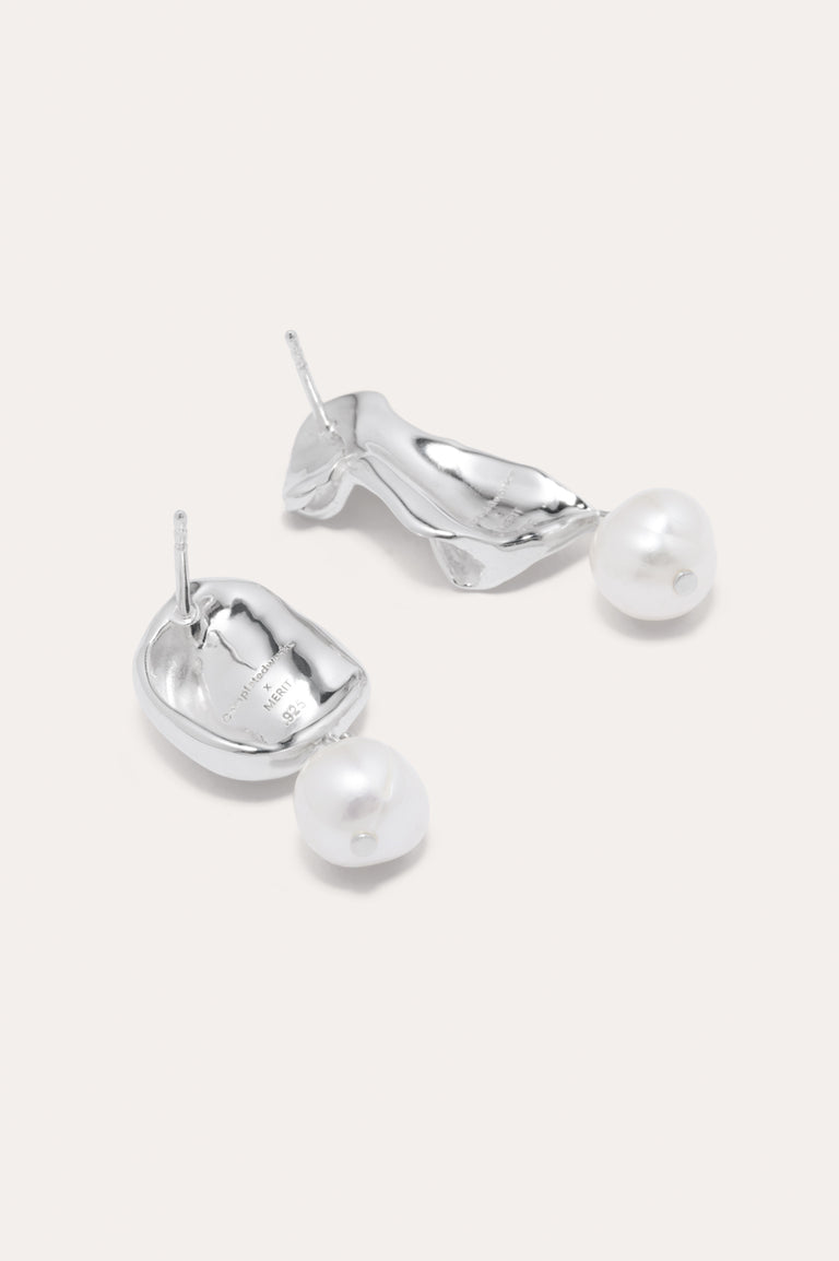 MERIT x Completedworks Organic Silver Pearl Drop Earrings