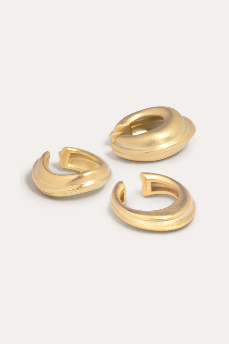 Is This Riveting? - Set of 3 Satin Gold Plated Ear Cuffs