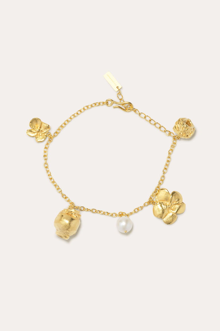 Journey Through Memory - Pearl and Gold Plated Charm Bracelet