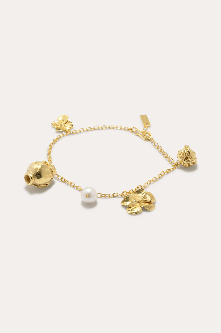Journey Through Memory - Pearl and Gold Plated Charm Bracelet