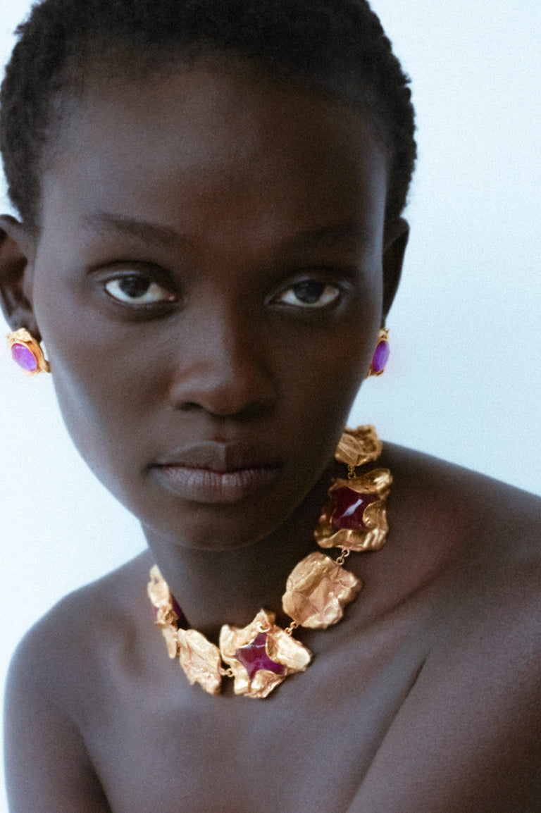 R2260 - Pink Resin and Gold Plated Earrings