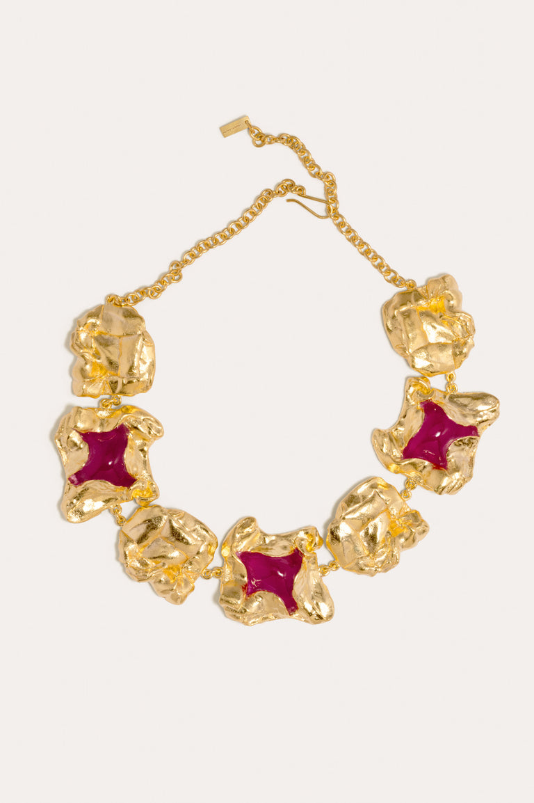 R2261 - Pink Resin and Gold Plated Necklace