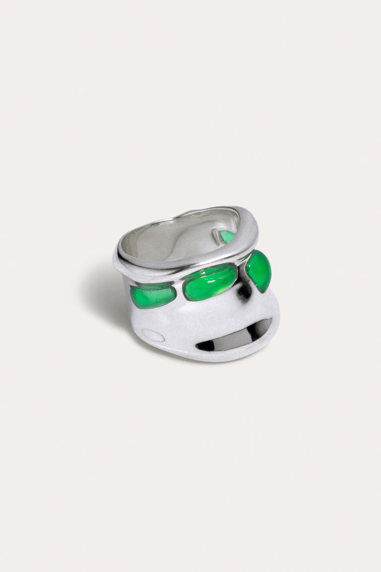 Cobblestones - Green Resin Stone and Silver Plated Ring