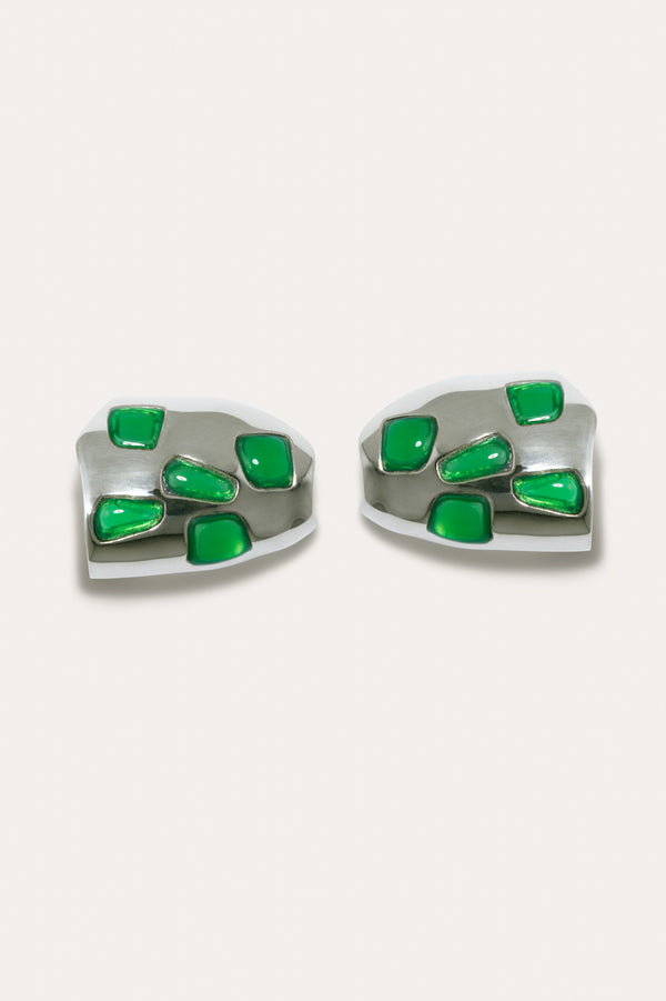 Cobblestones - Green Resin Stone and Silver Plated Earrings