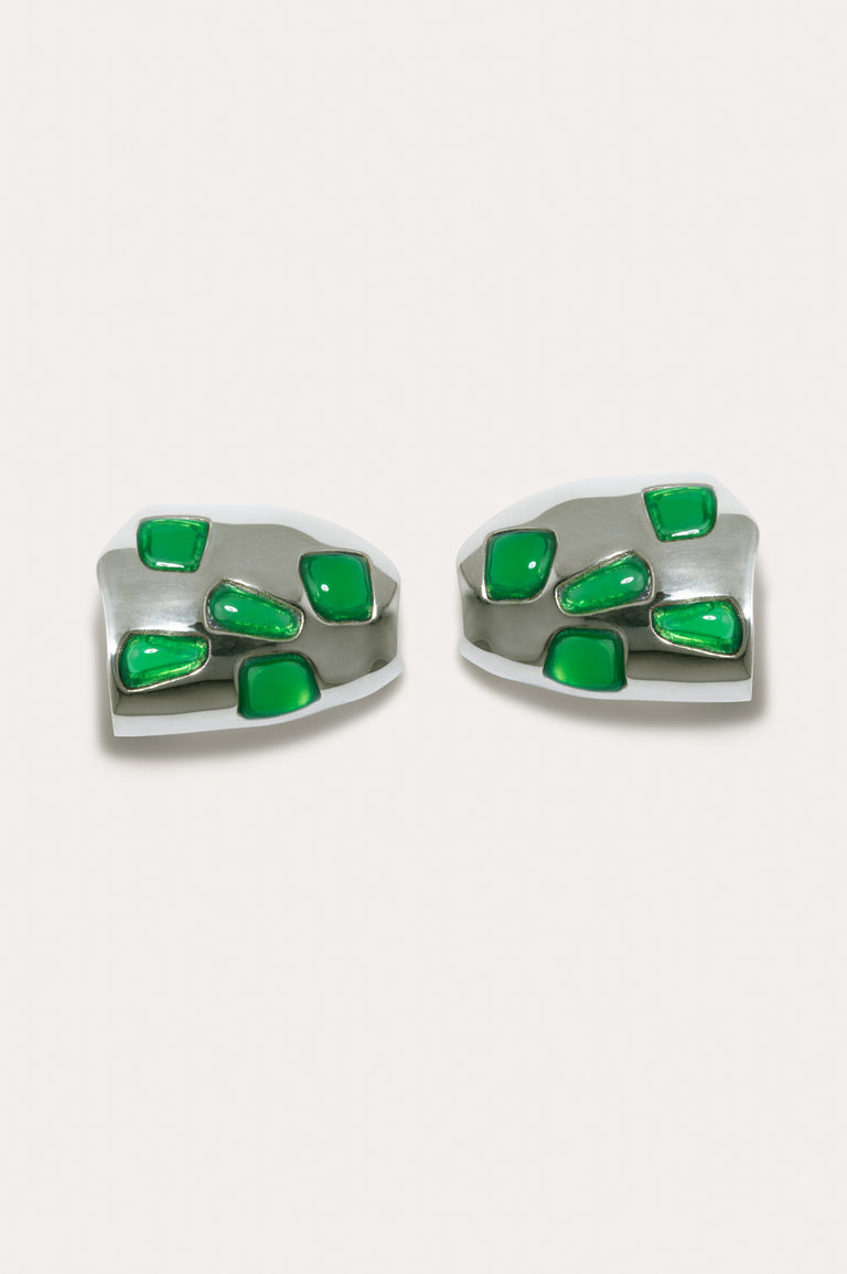 Cobblestones - Green Resin Stone and Silver Plated Earrings