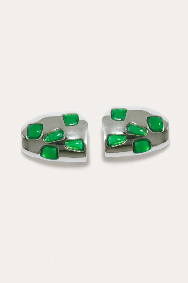 Cobblestones - Green Resin Stone and Silver Plated Earrings
