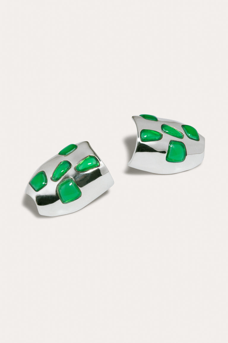 Cobblestones - Green Resin Stone and Silver Plated Earrings