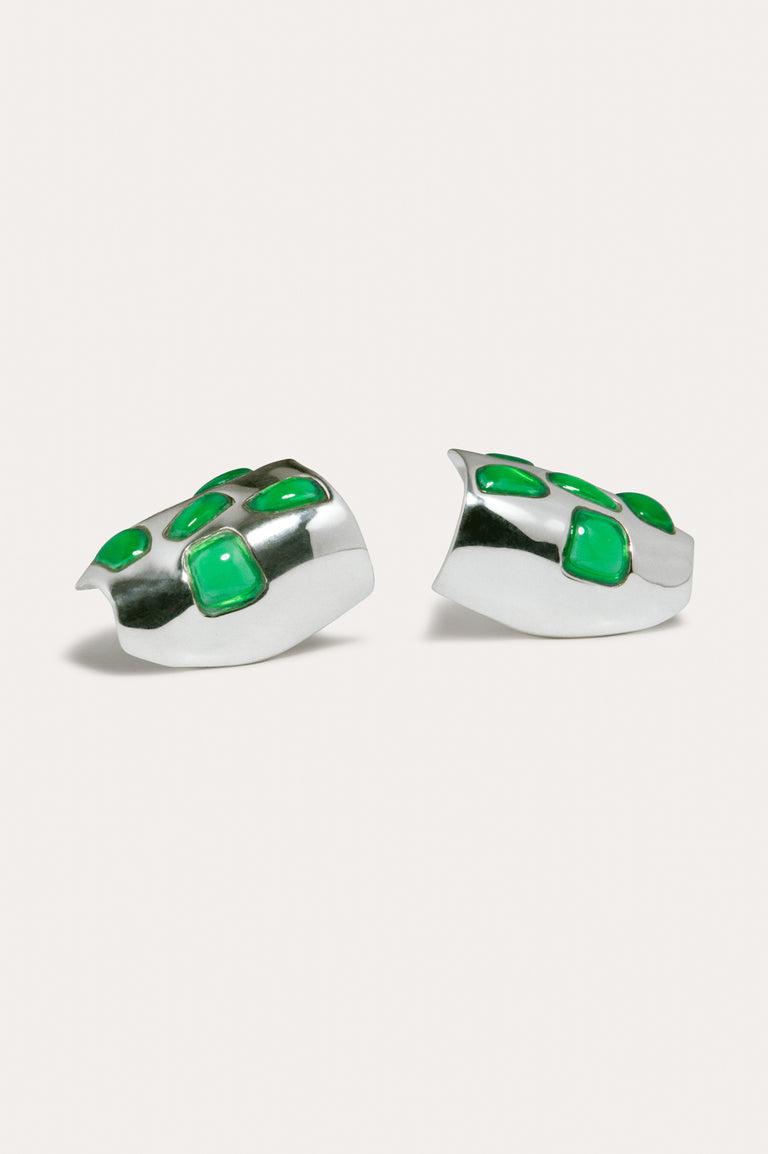 Cobblestones - Green Resin Stone and Silver Plated Earrings